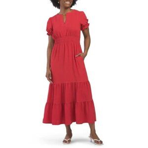 Max Studio‎ NEW Women's Tiered Crepe Maxi Dress Washed Red Size Small
